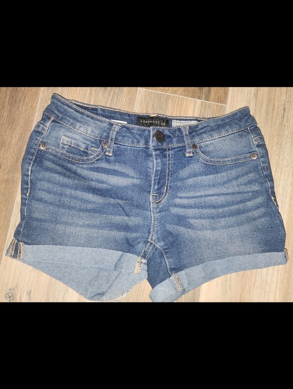 Aeropostale Women's Blue Denim Roll-Cuff Shorts